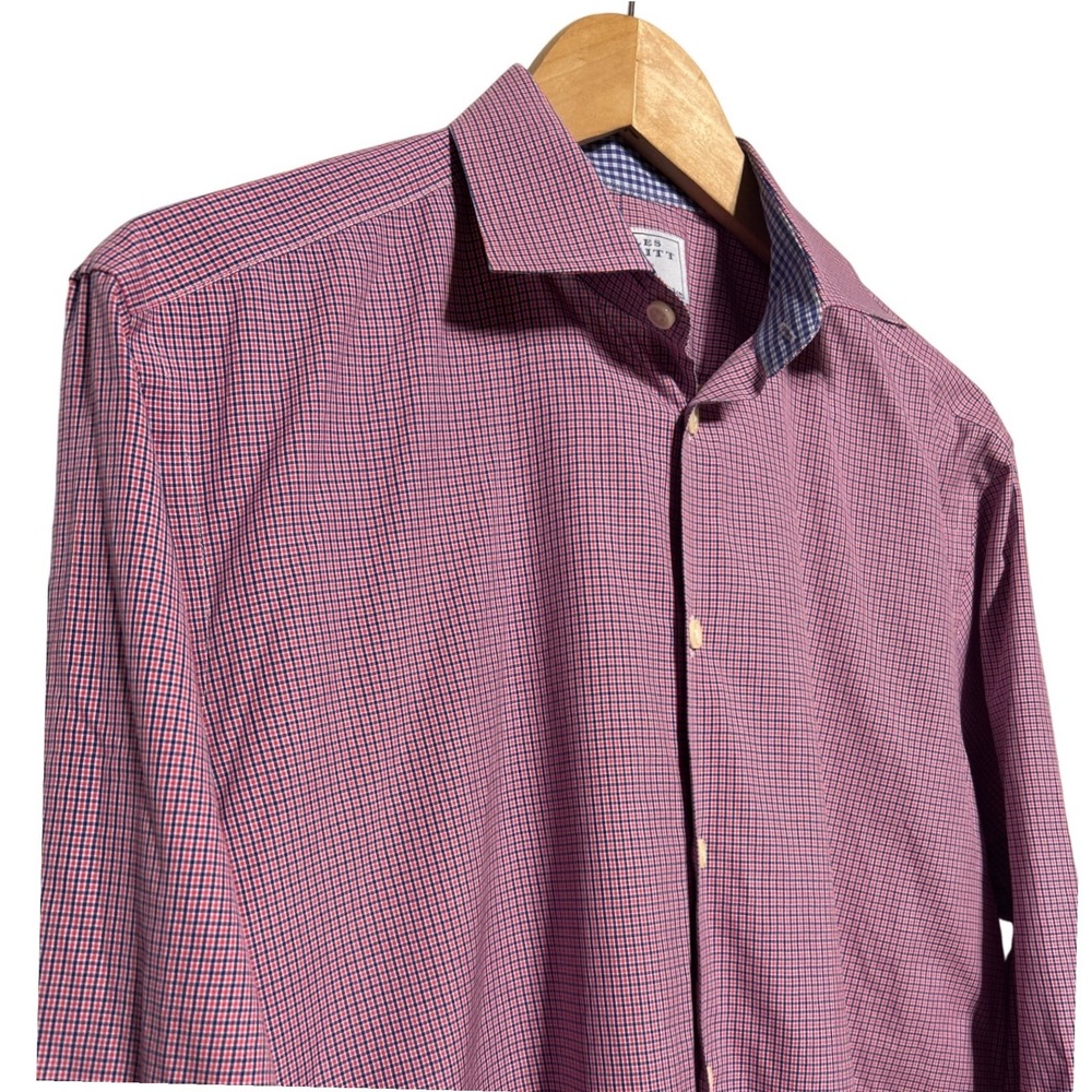Charles Tyrwhitt Extra Slim‎ Fit Gingham Dress Shirt Men 16 35 Red Blue